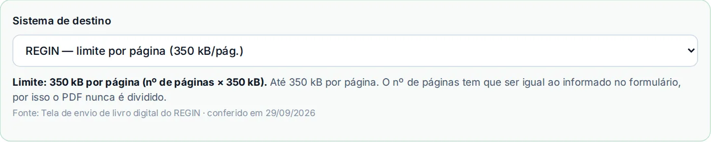 Perfil do REGIN com limite por página