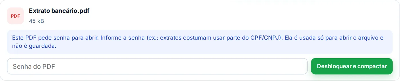 Pedido de senha do PDF
