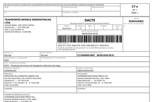 DACTE de exemplo gerado pelo HorizonCTe