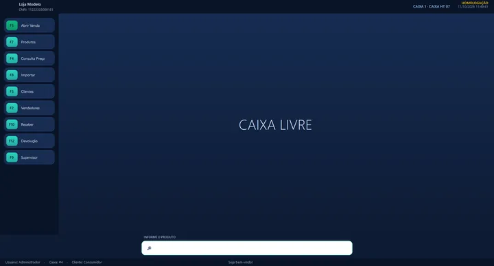 PDV do Horizon Gestão em caixa livre, com os atalhos de teclado na lateral