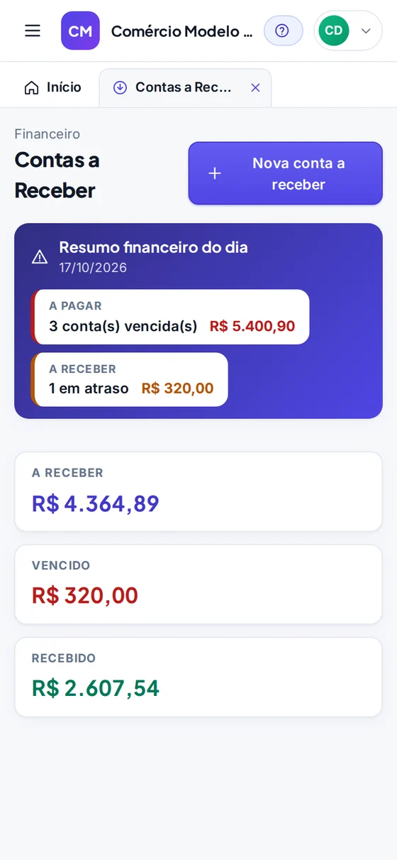 Contas a receber no celular