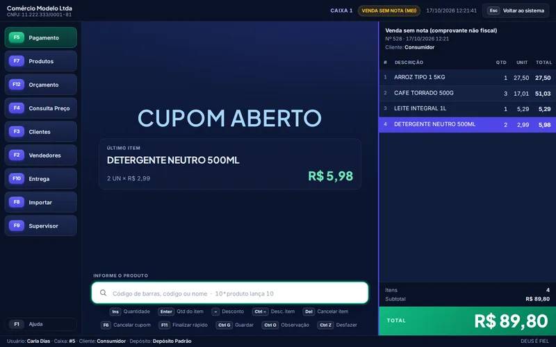 Tela: Frente de caixa (PDV)