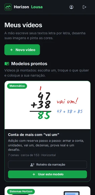 Lista de vídeos e modelos no celular