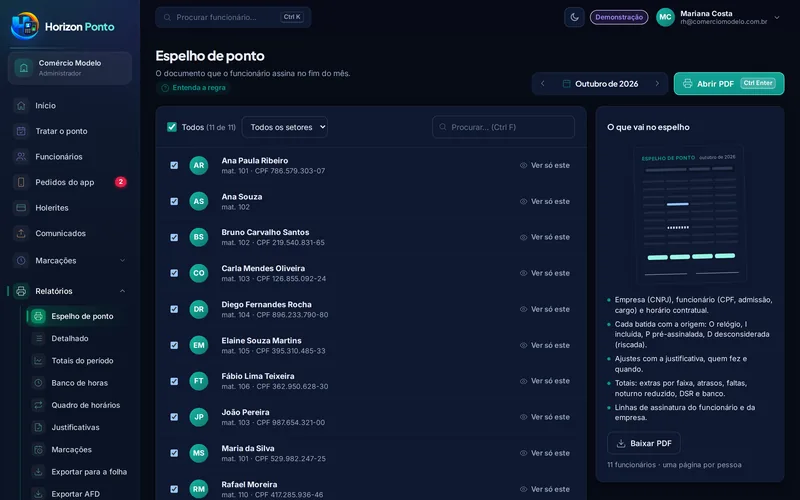 Tela: Espelho de ponto