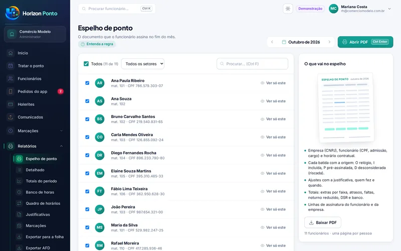 Tela: Espelho de ponto