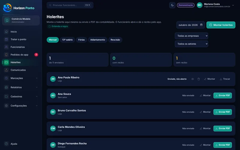 Tela: Holerite eletrônico