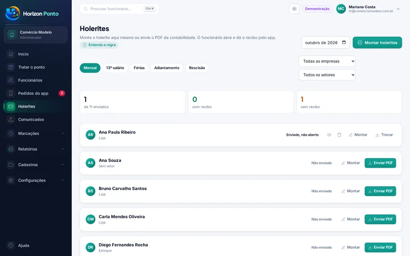 Tela: Holerite eletrônico